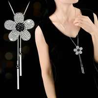 women rhinestone flower tassel long necklace 2019 new jewelry statement sweater necklaces