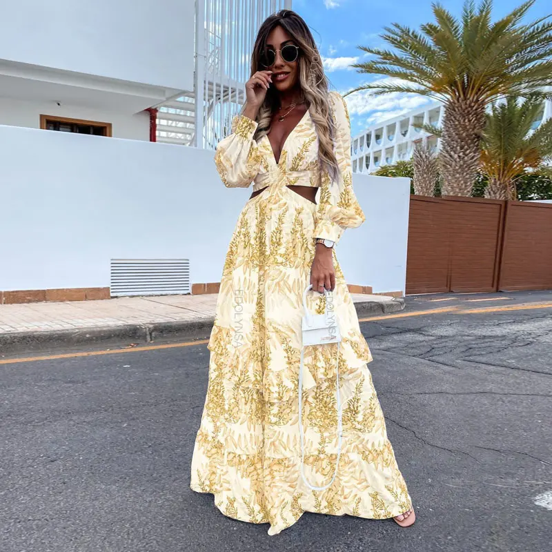 Женское ажурное платье с V-образным вырезом и открытой спиной длинное макси