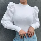 Блузка Женская осенне-зимняя, однотонная, с пышными длинными рукавами, о-образным вырезом, в Корейском стиле, 2020