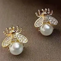 hot simple trendy bee pearl silver needle stud earring for women luxury female jewelry party accessories birthday valentine gift
