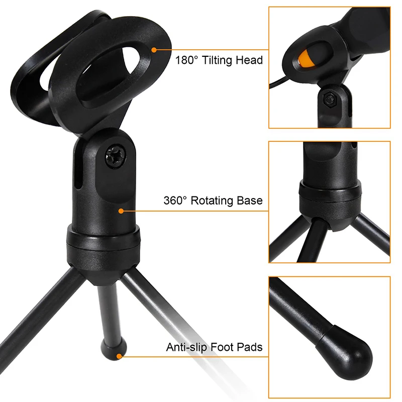 USB микрофон FELYBY для ПК конденсаторный Студийный с подключением к штативу