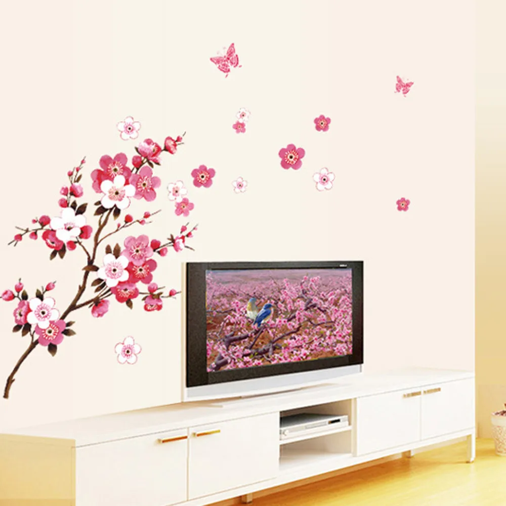 Peach Blossom Flower Butterfly Room Wall Stickers Vinyl Art Decals Decor Mural Pink Removable Home Sticker | Дом и сад