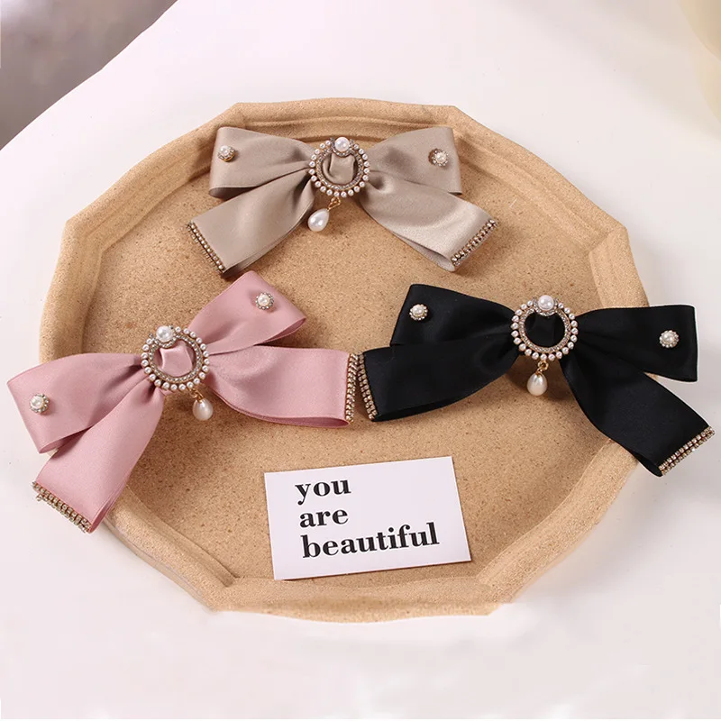 

Free shipping fashion women Lolita ribbion bow Hair Pin lovely girl pearl hair accessories Hairpins barretta