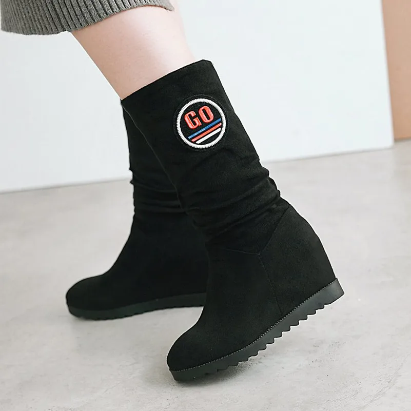 Женские сапоги до середины икры Meotina осенне зимние со складками увеличивающие