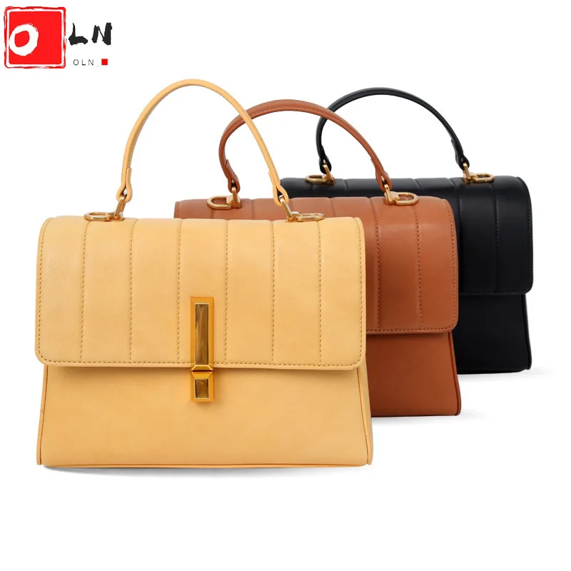 

Сумка OLN для женщин, новинка 2021, модные дамские сумки с верхней ручкой и замком, вместительная женская кожаная сумка через плечо в полоску с в...