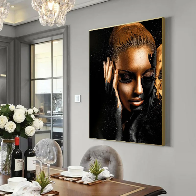 Большие размеры черный в африканском стиле золотого цвета женские масла Картины