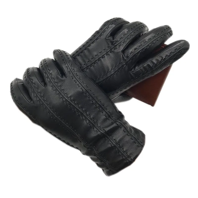 Winter Men's Fashion Sheepskin Genuine Leather Gloves Cotton Lining Winter Gloves Keep Warm Driving Riding Outdoor Black New 202