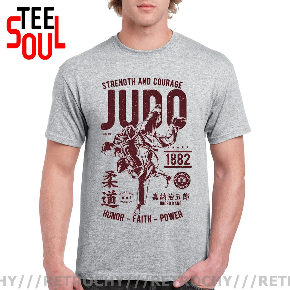 

Vintage STRENGHT AND COURAGE JUDO 1882 FAITH POWER T SHIRT Tee Unisex Unique Design Judo T Shirt Cotton Big Size Homme T-shirt