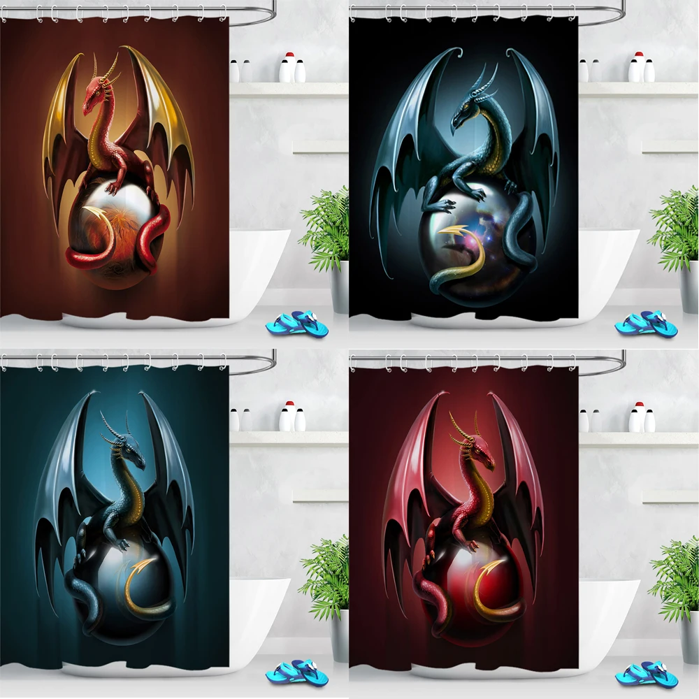 

3D Dinosaur Dragon Pattern Cartoon Funny Shower Curtains Custom Bathroom Curtain Waterproof Fabric for Kids Bathtub Decor