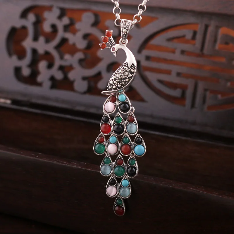 BOCAI, новинка, настоящее Серебро S925, тайская серебряная подвеска, установка, цветной опал, агат, павлин, подвеска на свитер, цепочка, Подвеска для женщин