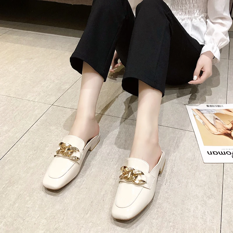 

Low Flat Shoes Female Slippers Soft Cover Toe Luxury Slides Shallow Slipers Women Comfort Designer 2021 PU Fashion Basic Rubber