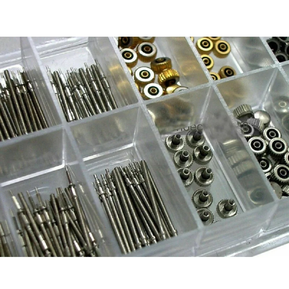 

New Wholesale 144 Pcs of 6 Sizes Watch Stem + Watch Crown Spare Parts Box Set for Ladies Quartz Watches Accessories