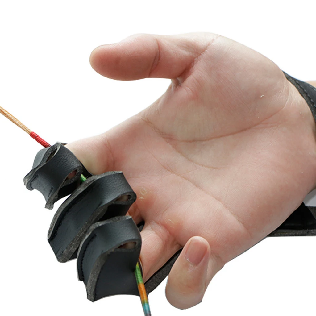 

Cow Leather Archery Hunting Three Finger Protector Glove Black