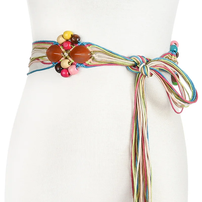 Женское платье в богемном стиле аксессуары ручной работы вязаный плетеный пояс