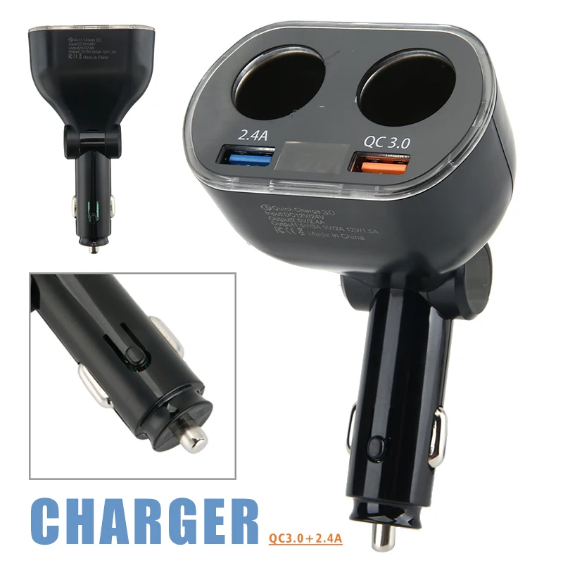 QC3.0 розетка для автомобильного прикуривателя с двумя портами USB - Цена: 340.58
