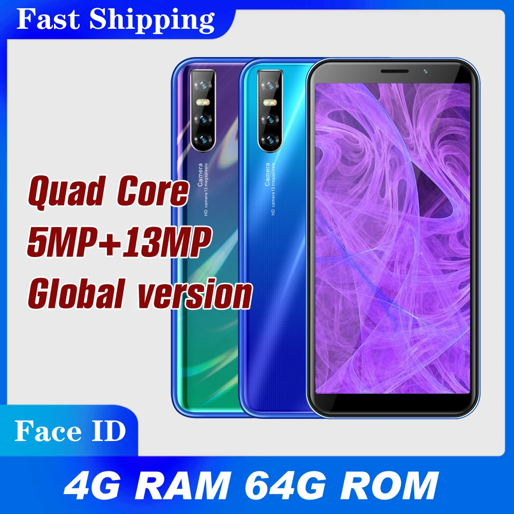 

6.0'' 4T face ID unlocked Quad core 4GB RAM 64GB ROM smartphones 5MP+13MP Global mobile phones android cheap celulares 3G Wifi