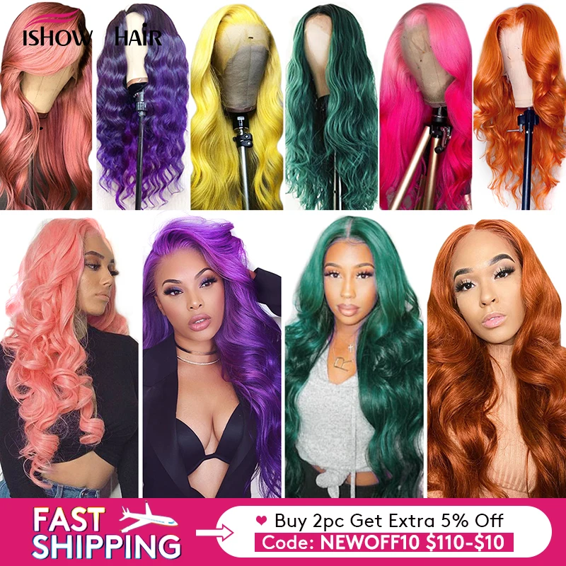 

Ishow Brazilian Body Wave Lace Front Wigs 150% Density Colorful Remy Human Hair 13x4 Lace Front Wig Pre Plucked With Baby Hair