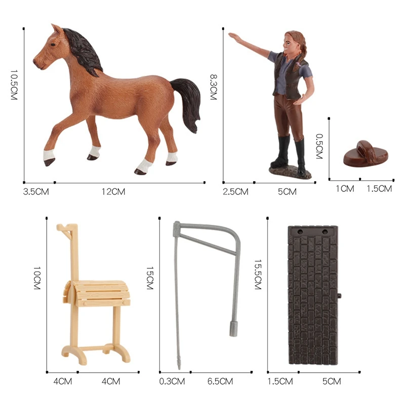 

Simulation Animal Farm Scene Model Horse Washing Suit Children's Animal Figure Solid Horse Worker Static Decoration Gift