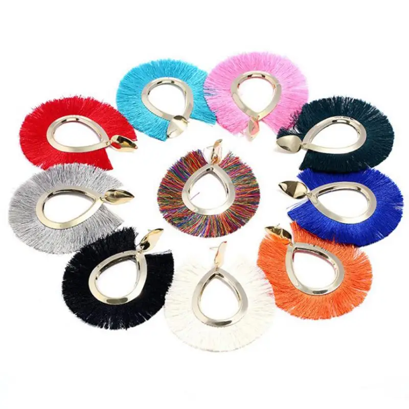 Большие богемные серьги с кисточками женские ручной работы бахромой эффектные