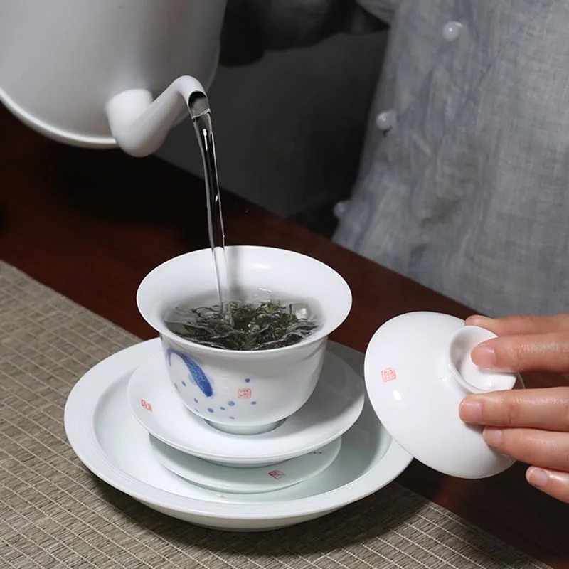 130 мл ручная роспись Koi Fish Gaiwan белая керамическая фарфоровая китайская чайная