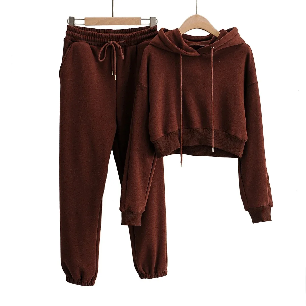 

Autumn Fashion Fleece Hooded sweatshirt outfits for women Drawstring Elastic Waist Top Casual Pants Suit women 2 piece set