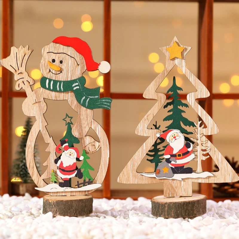 4 Pcs Mini Christmas Trees Wooden Assembled Table Top Decorations for Display Window DIY Home Decor | Дом и сад