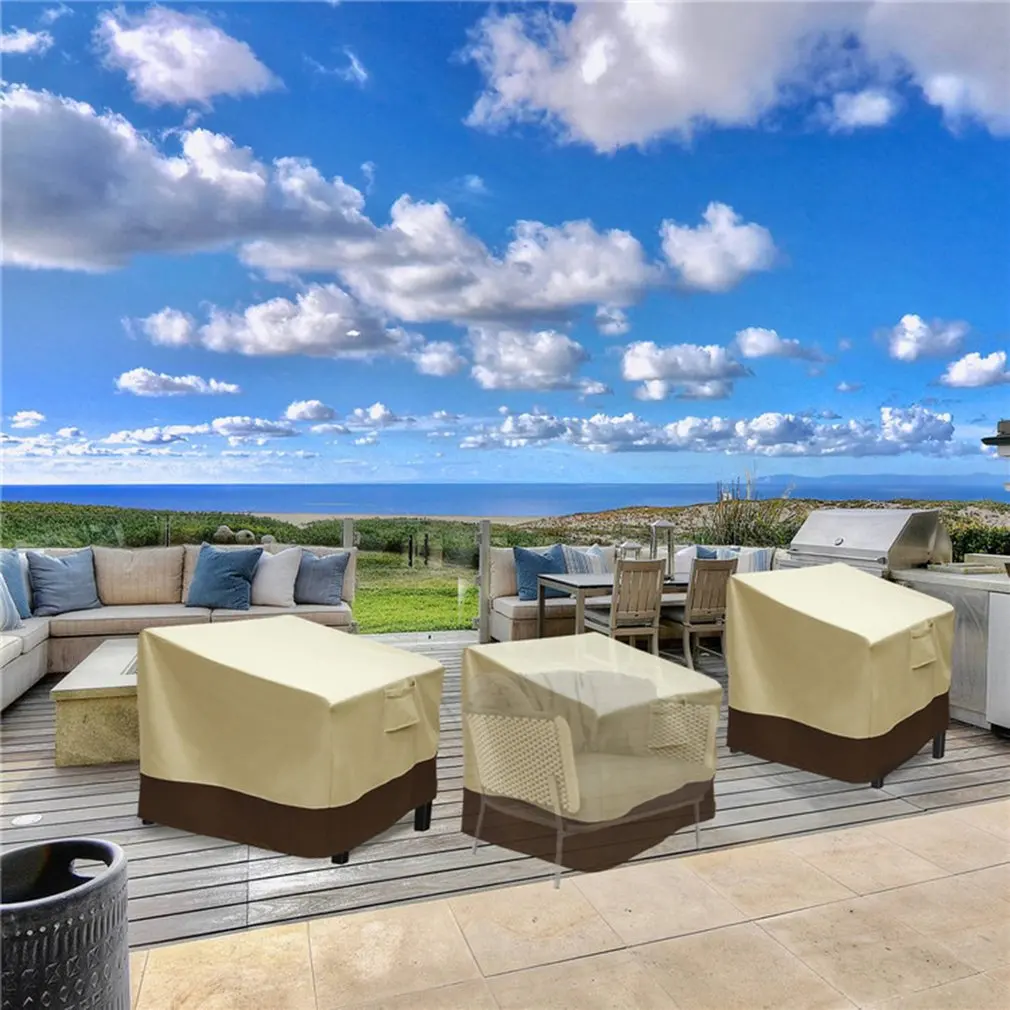 

Outdoor Courtyard Waterproof Table And Chair Cover With Large Padded Handles And Air Vent Click-close Strap