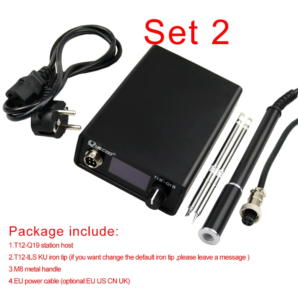 SET2 OLED T12-Q19 паяльная станция с электронным совместимым питанием переменного/постоянного тока с T12-M8 металлической ручкой и наконечниками для утюга T12 - Цвет: SET2