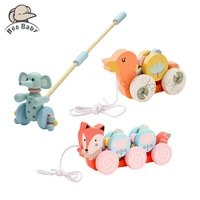1pc baby toys car montessori newborn early teaching walker infant cartoon animal elephant fox duck trailer toys wooden gifts