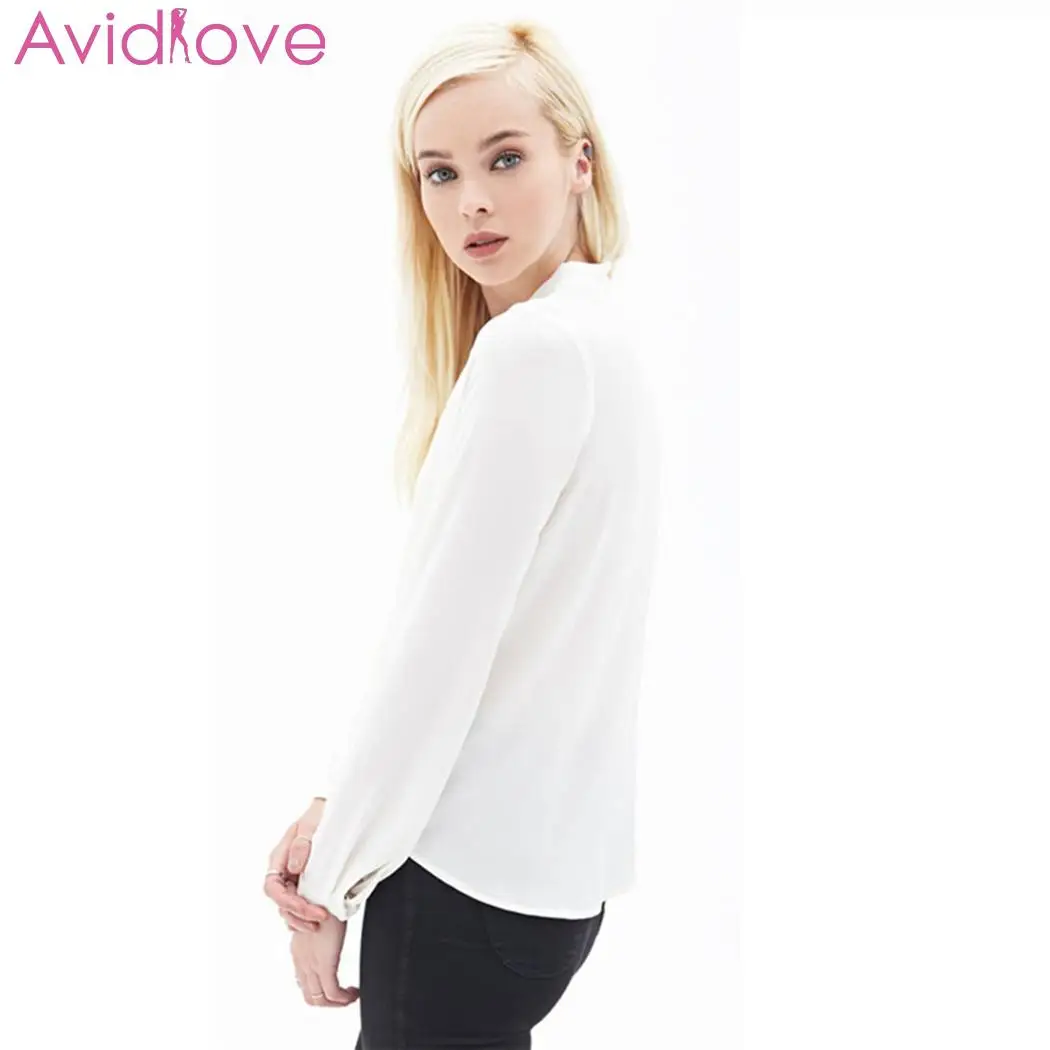Женская модная повседневная однотонная белая Повседневная рубашка с v-образным