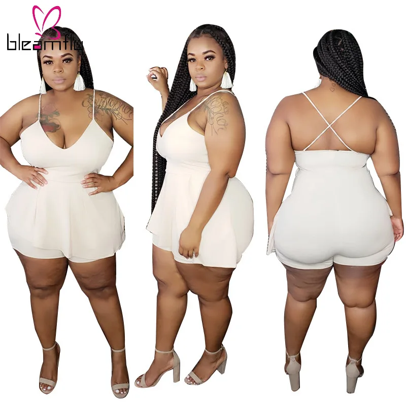 Размера плюс комбинезон женский однотонный без рукавов с V-образным вырезом боди