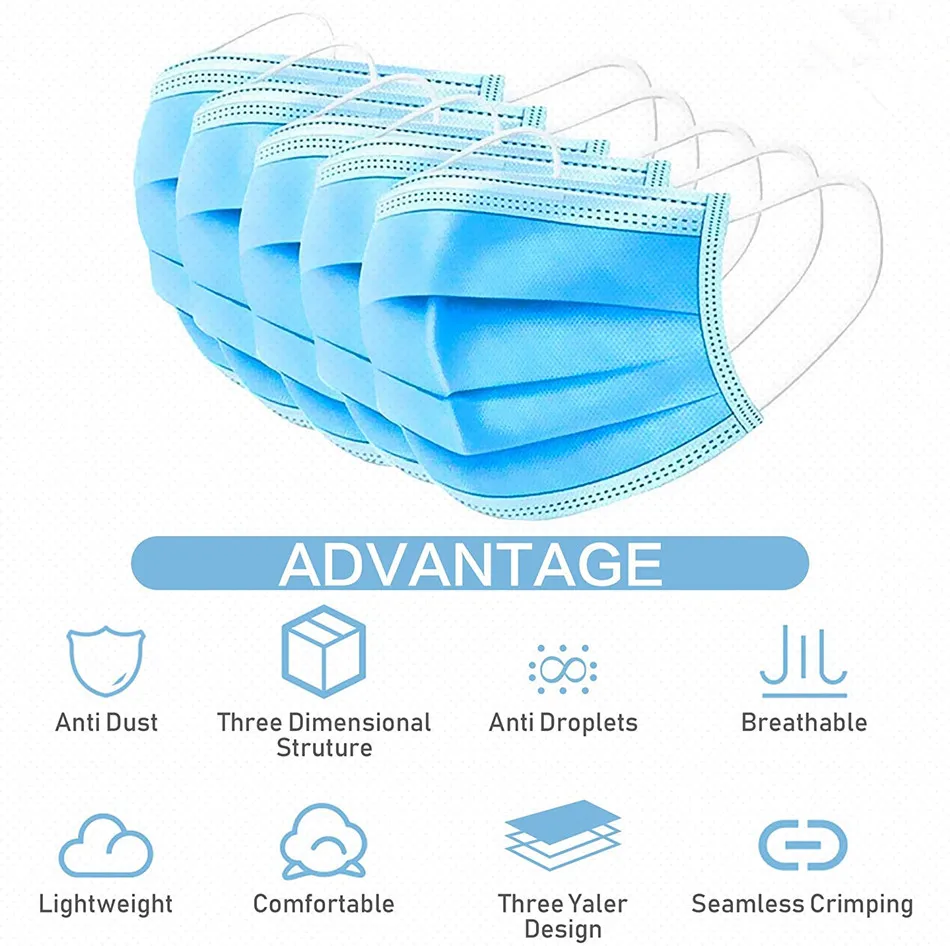 10 200 шт. маска одноразовая Нетканая 3 Слои фильтр Маска для губ лица против пыли