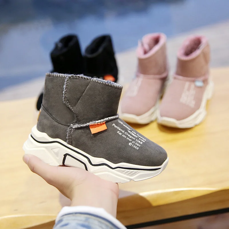 Зимние детские ботинки для девочек и мальчиков теплая плюшевая детская обувь с