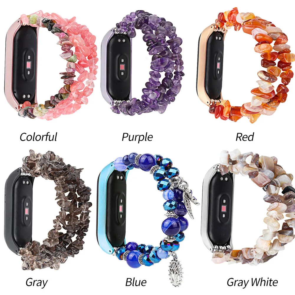 Ремешок из бусин в форме камня для Xiaomi Mi Band 6 5 4 3 браслет наручных часов ювелирный
