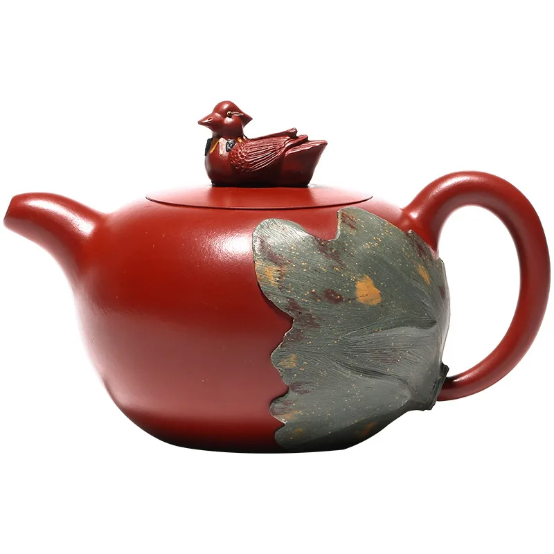 

Yixing Dahongpao purple clay teapot pure handmade famous clay painted mandarin duck pot creative Kung Fu tea set teapot