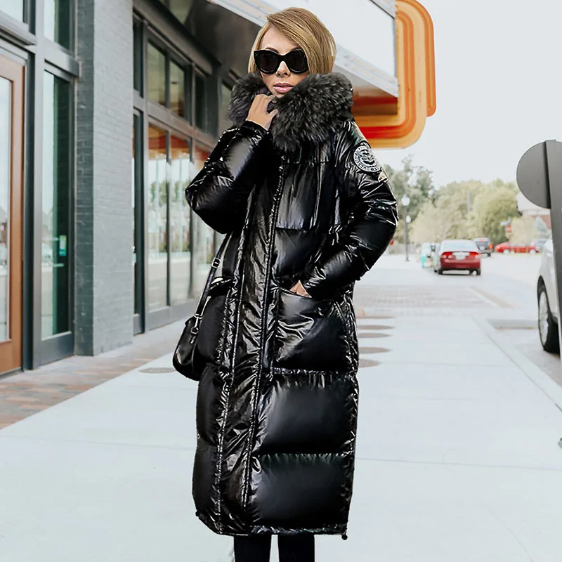 2023 New Fashion Winter Warm High Quality Casual Women Down Jacket Female Thicken Glossy Big Fur Collar Women Down Jacket NBH469