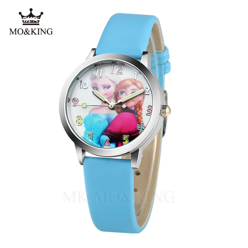 Reloj Infantil детские часы Снежная королева принцесса Эльза Анна София мультфильм детские часы кварцевые наручные часы Relojes - Цвет: Небесно-голубой