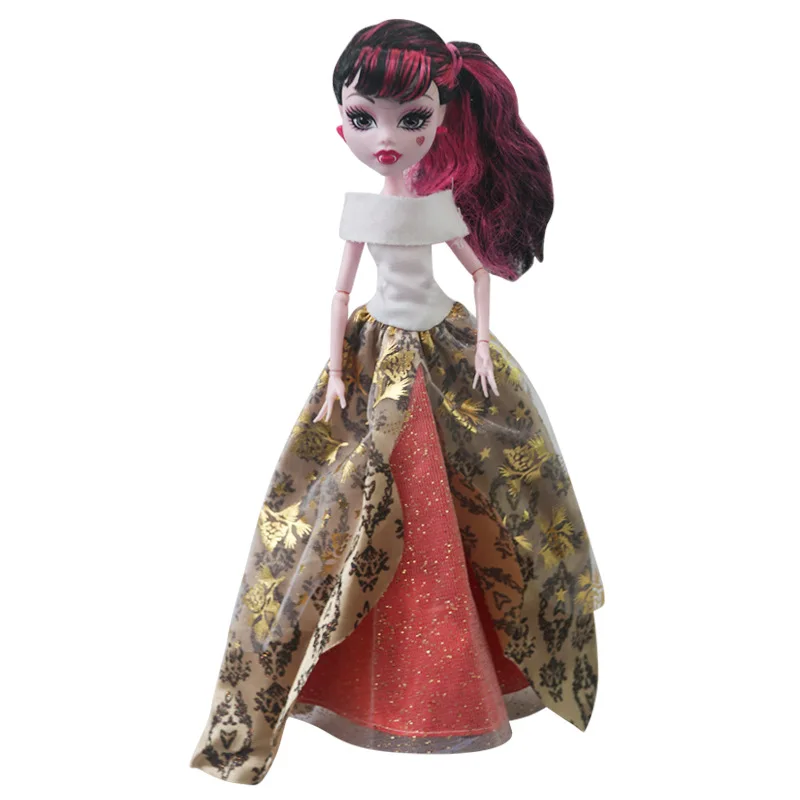 

Monstering High Queens Dress With Decors Necklace Casual Wear Handmade Clothes Outfit Doll Clothing Set For Kids Doll Dressing