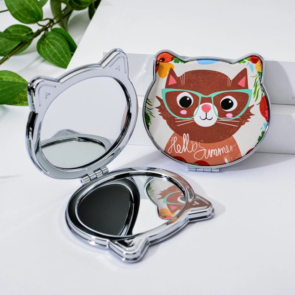 Кошачий элемент мини карманное зеркало с мультипликационным рисунком двойные