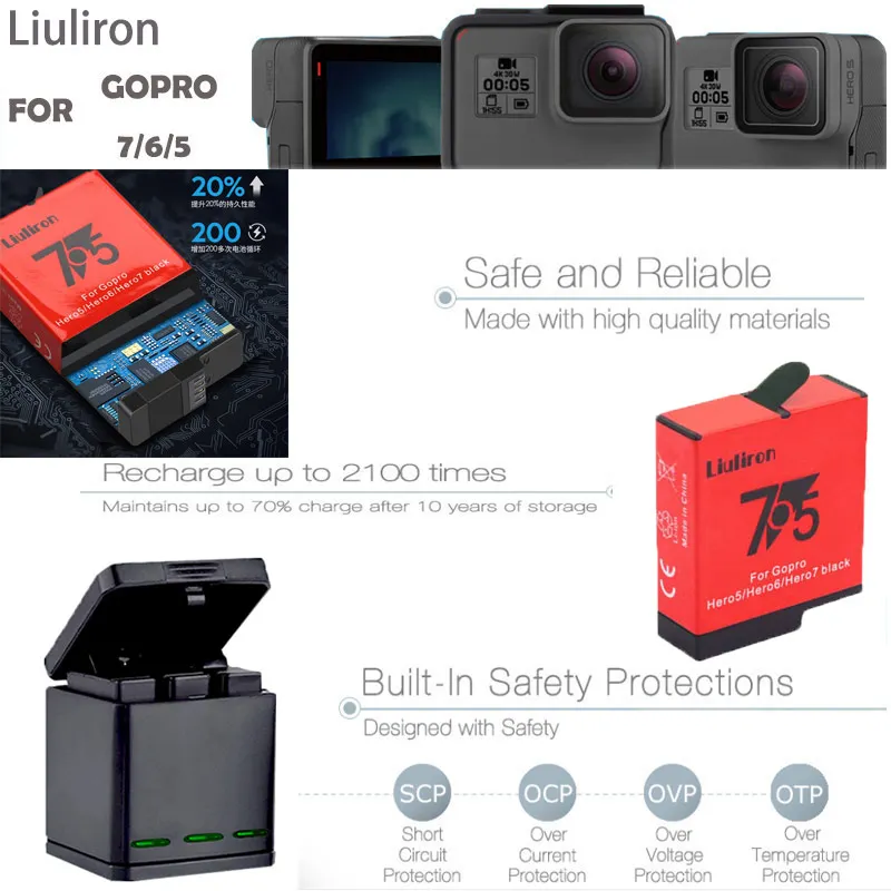 Высокое качество полностью декодированная батарея Go pro hero 7 батарея для GoPro Go pro hero 5 6 7 8 hero 5 hero 8 hero 7 black аксессуары для камеры