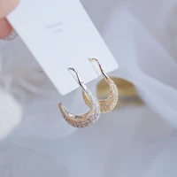ins hot sale crescent moon exquisite inlaid zircon earrring for women 14k plated gold cz bling crescent stud earring pendant