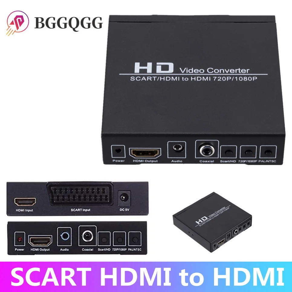 

BGGQGG SCART HDMI to HDMI Converter Full HD 1080P Digital High Definition Video Konverter EU/US Power Plug Adapter For HD HDTV