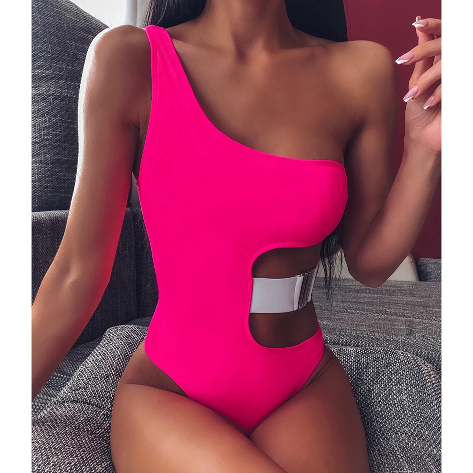 

2020 Sexy Leopard One Shoulder Summer One Piece Swimsuit Women Beachwear Monokini Swim Wear Bathers Swimwear Women Bathing Suit
