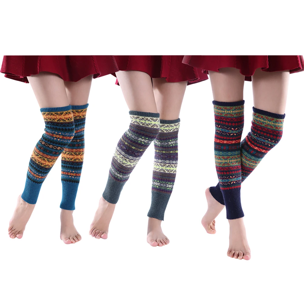 

1pair Knit Fashion Women Leg Warmer Outdoor Soft Winter Autumn Stretchy Boot Cuffs Stockings Long Daily Topper Over Knee