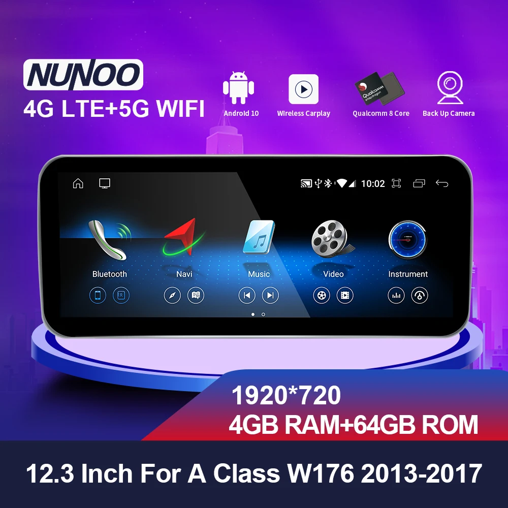 Автомобильный мультимедийный DVD-плеер Nunoo Android 10 8 ядер для Mercedes Benz A Class W176 2013-2018 4 ГБ
