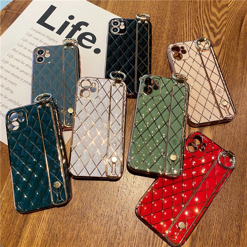 

Wrist Strap Phone Case For iPhone 12 Pro Max 11 12 Mini XR XS Max X 7 8 Plus SE 2020 Camera Protection Electroplated Back Cover