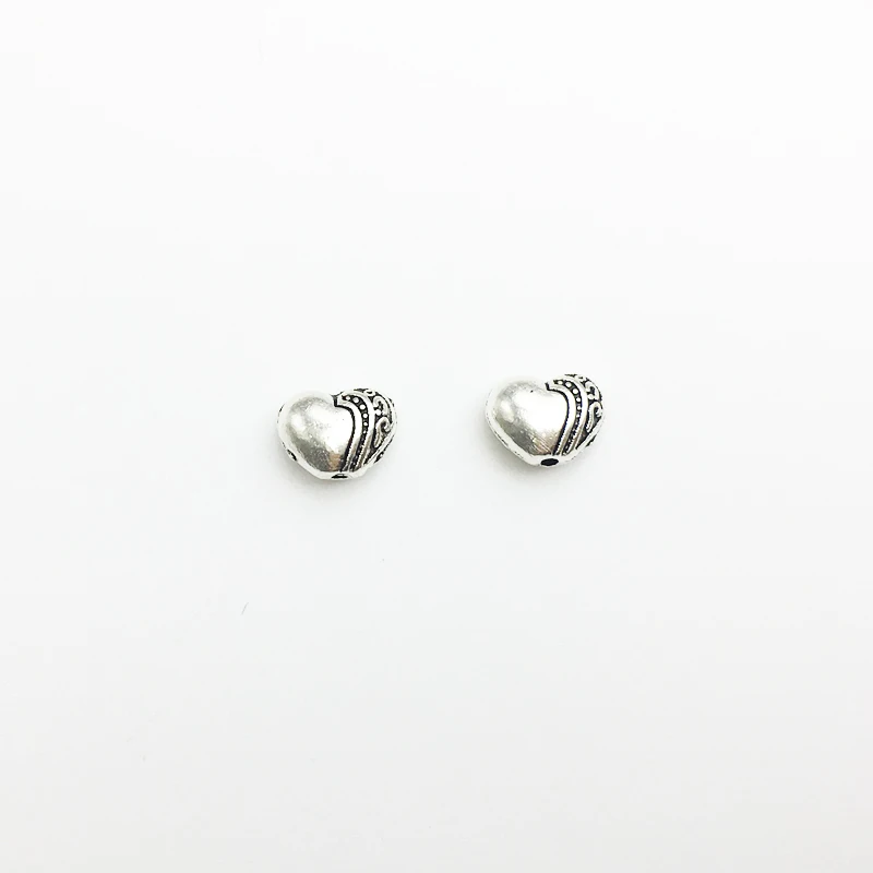 

30pcs/lot Antique Silver Color Tone Alloy Heart Shape Charm Spacer Beads For Jewelry Handmade 9.5*7mm