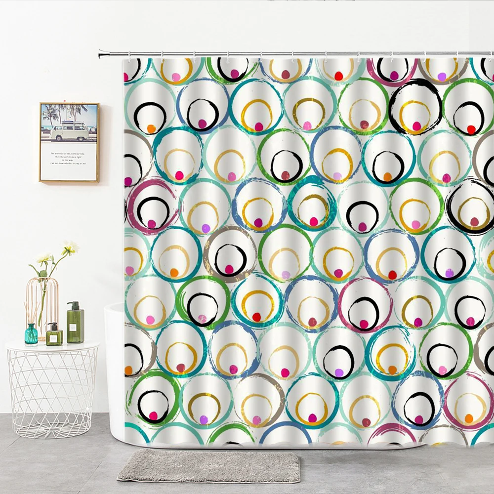 

3D Geometric gradient Shower Curtains Horizontal Stripes Wave Pattern Bath Curtain Polyester Frabic Home Decor Curtain With Hook