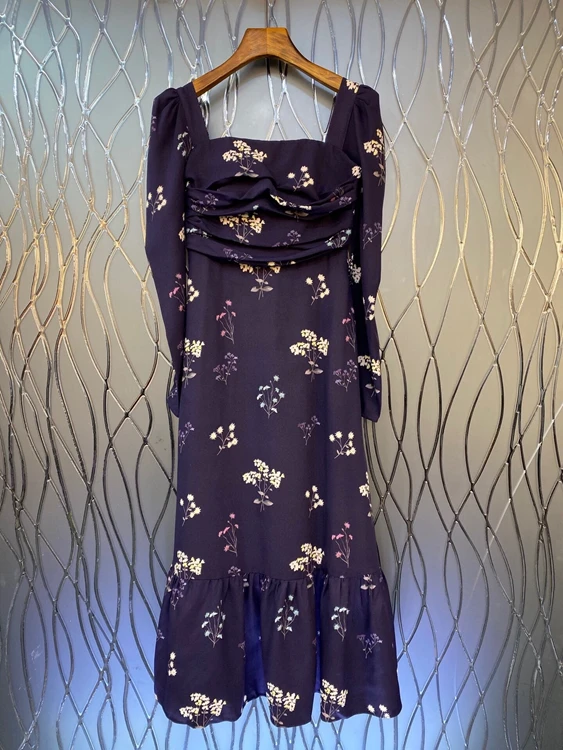 

Женское облегающее платье с длинным рукавом, платье с квадратным вырезом и принтом в виде морщин на талии, новинка 2021