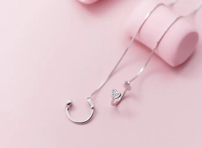 

Real. 1pair 925 Sterling Silver Fine jewelry White Zirconia set love heart ear clip dangle earrings Women's GTLE2677